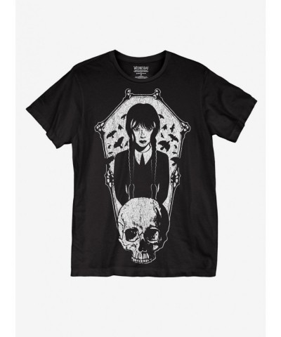 Flash Deal Wednesday Coffin Skull Boyfriend Fit Girls T-Shirt $9.21 T-Shirts