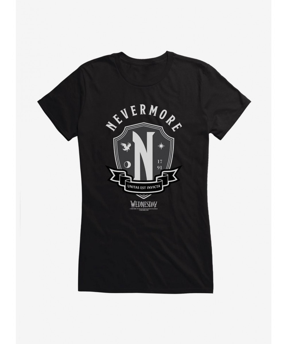 Flash Deal Wednesday Nevermore Academy Emblem Girls T-Shirt $8.22 T-Shirts