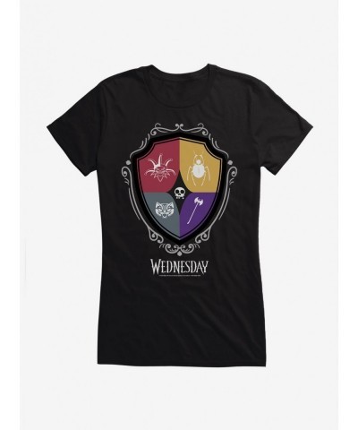 Cheap Sale Wednesday Nevermore Academy Crest Icons Girls T-Shirt $7.97 T-Shirts