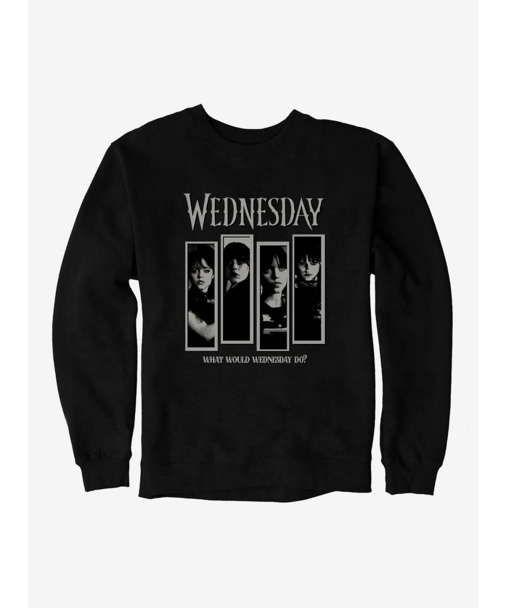 New Arrival Wednesday What Would Wednesday Do? Panels Sweatshirt $15.87 Sweatshirts