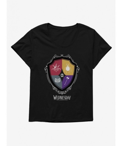 Clearance Wednesday Nevermore Academy Crest Icons Girls T-Shirt Plus Size $14.65 T-Shirts