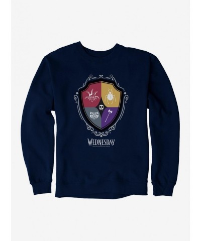 Sale Item Wednesday Nevermore Academy Crest Icons Sweatshirt $12.55 Sweatshirts