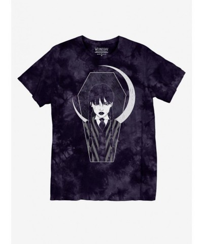 Flash Deal Wednesday Moon Purple Tie-Dye Boyfriend Fit Girls T-Shirt $12.11 T-Shirts