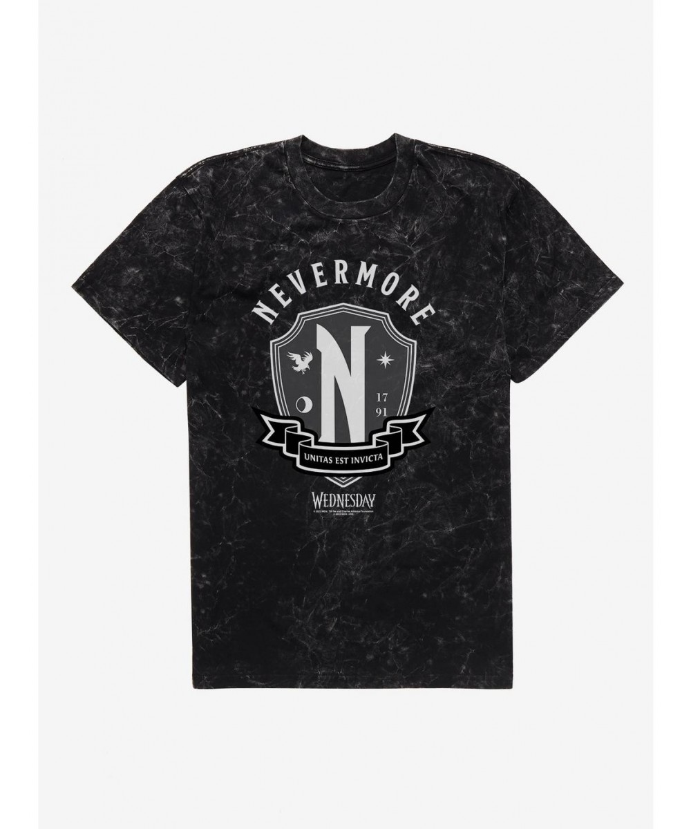 Limited Time Special Wednesday Nevermore Academy Emblem Mineral Wash T-Shirt $8.55 T-Shirts